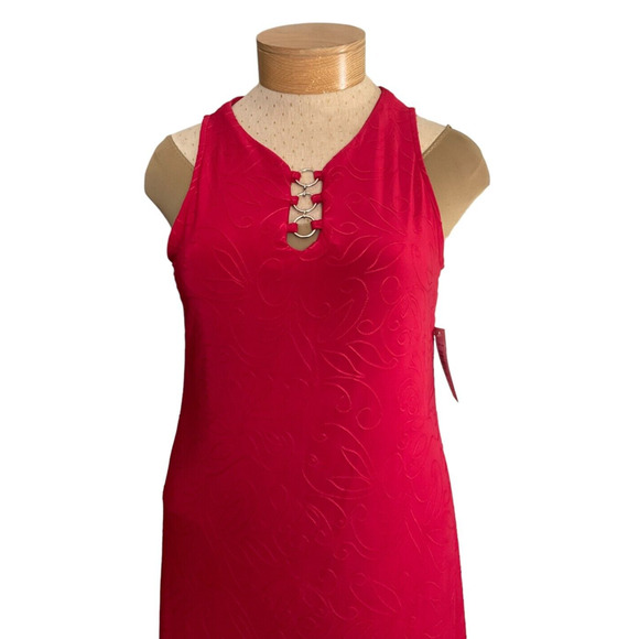 Tash + Sophie Women's Large Red Dress Sleeveless Embossed A-Line Made in USA New - Picture 10 of 11